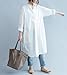 Yesno QE2 Women Long Button-Down Shirts Dress Casual Maxi Loose Hi-Low 100% Cotton,One Size,White,One Size,White