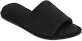 Dearfoams Womens Microfiber Quilted Sole Terry Slippers, Black, Medium / 7-8 B(M) US