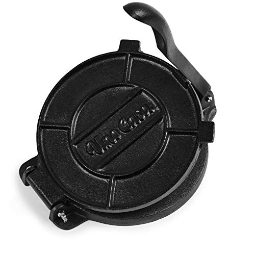 Uno Casa Tortilla Press - Heavy Duty Cast Iron - 8 inch - Pre-seasoned - Great Maker For Mini Tacos Pie Chips Quesadilla Roti Pancake And Wraps - Bonus 100 Pcs Parchment Paper