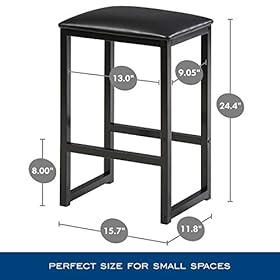 HOMOOI 24" Bar Stool Set of 2 Counter Height Bar Stools with Footrest Cushioned Top Backless Kitchen Dining Chair with Metal Frame, Black 41voOUApkaL
