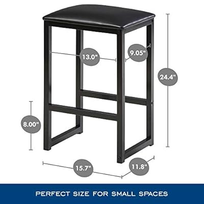 HOMOOI 24" Bar Stool Set of 2 Counter Height Bar Stools with Footrest Cushioned Top Backless Kitchen Dining Chair with Metal Frame, Black 41voOUApkaL