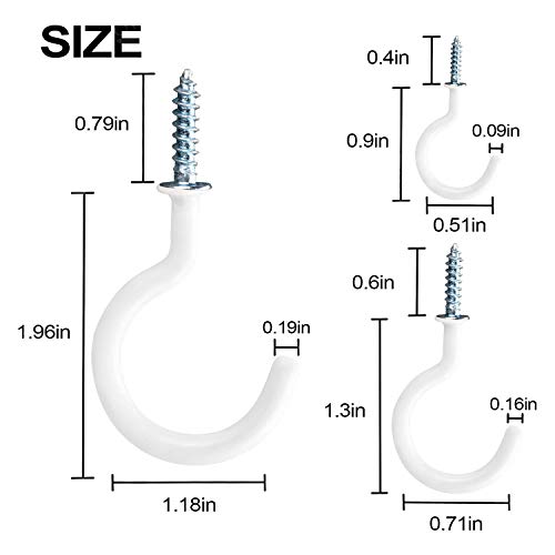 UNEEDE 18Pcs Cup Screw Hooks for Hanging 3 Sizes Metal Ceiling Hooks