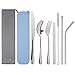 Travel Utensils, tifanso Reusable Utensils with Case, Portable Travel Camping Cutlery Set, 9-Piece including Knife Fork Spoon Chopsticks Cleaning Brush Metal Straws, Stainless Steel Flatware Set