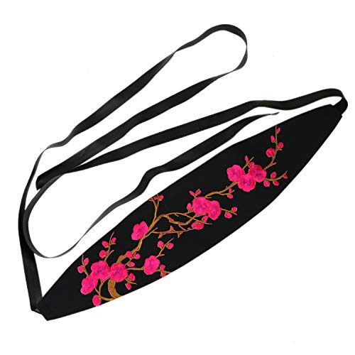 HUELE Vintage Womens Plum Embroidery Soft PU Leather Corset Waist Band Cinch Boho Belt Self Tie Wrap Around OBI Waist Band