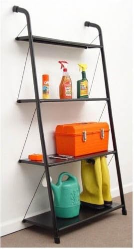 4 Shelf Bookcase Black Ladder Book Case Tiers Books Tools Storage Leaning