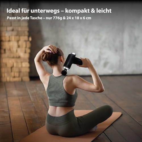 Muskel-Massagegerät kompakt LX-013 - Massagepistole, Tiefen Massage, Vibrationsmassagepistole, Verschiedene Geschwindigkeiten, 5 Massageköpfe, Fitnessstudio