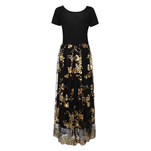 Plus Size Dresses for Women Short Sleeve Deep V Neck Sequined Splice Maxi Long Dress (XXXL, Gold)
