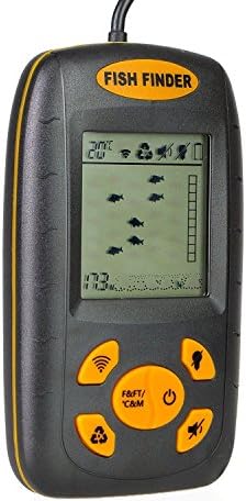 REXWAY Portable Fish Finder, Fishfinder with Wired Sonar Sensor Transducer and LCD Display, Water Depth &amp; Temperature Indicator for 100M(328ft) Range