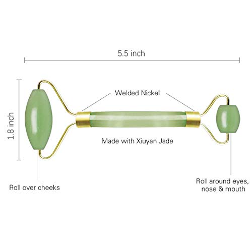 Jade Roller for Face, Deyace Gua Sha Scraping Massage Tool Anti-aging 100% Natural Jade Stone - Lymphatic Drainage, Wrinkle, Puffiness, Therapy with Magnetic Case - Thumbnail 6
