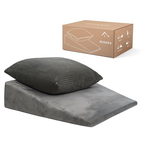 NEROKU® Set of Anti-Backflow Wedge Adult and Reading Bed Cushion | Back Bed and Wedge Pillow that Improves Circulation, Rest, Sleep – Reading Pillow, Lumbar Sofa Cushion