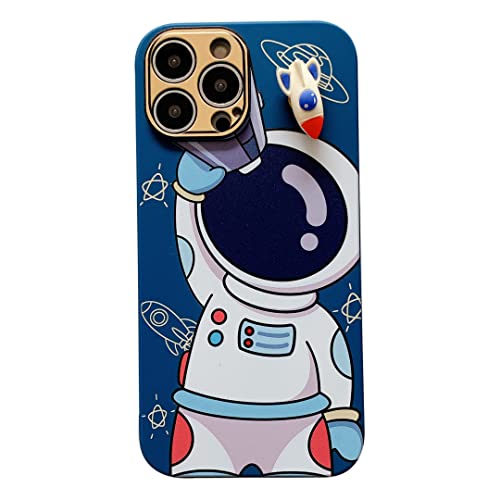Yonds Queen for iPhone 13 Pro Cute Case, Cartoon Astronaut Space Rocket Design Stylish Bumper Cover Soft TPU Rubber Protective Anti-Slip Shockproof Case(iPhone 13 Pro, Blue Rocket)