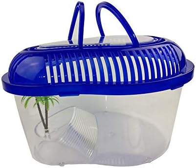 Portable Reptile House Terrarium Habitat Carrier with Cover and Handle Ideal Habitat for Tortoise,Reptile,Hermit Crabs, Newts, Toads and Other Small Creatures (S)