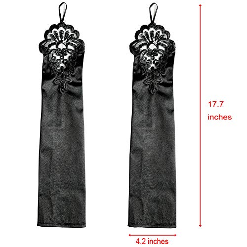 Xuhan 1920s Long Flapper Fingerless Evening Opera Satin Gloves for Women (Black-1)