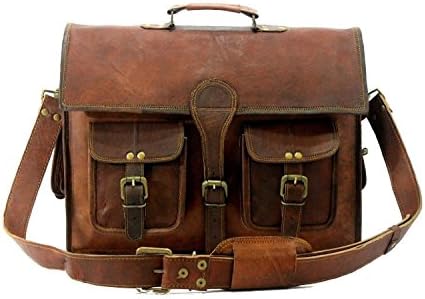 SKH02 15" Vintage Leather Messenger Soft Leather Briefcase Satchel Leather Laptop Messenger Bag for Men and Women