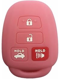 New Pink Protect Silicone 4 Buttons Smart Key Case Cover Fob Holder for 2012 2013 2014 Toyota RAV4 Corolla Camry Venza Avalon Replacement Key Fob HYQ12BDM No Chip