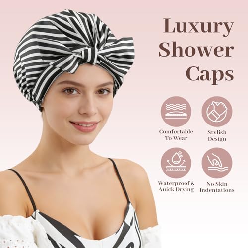 HAGOT Women's Shower Cap, Reusable Waterproof Durable Cap for Curly and Long Short Hair, Elastic Shower Cap for Salon, Home, Hotel, Kitchen, Spa, Travel