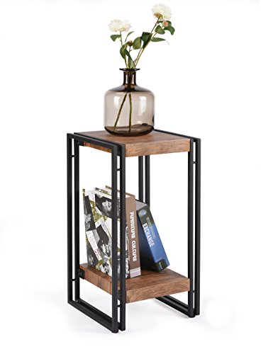 FIVEGIVEN Accent Side Table for Small Spaces End Table for Living Room/Bedroom, Modern Wood and Metal, Brown