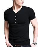 4How Mens Henley Short Sleeve Fitting t-shirt with Button Placket