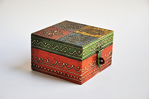 Handpainted Square Wooden Multicolored Jewelry Box, Keepsake Trinket Box, Decorative Box, Christmas Gift for her, Home decoration