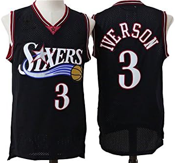 Mens Allen Iverson #3 Philadelphia 76ers Retro Embroidery Jersey Black M