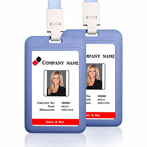 Badge Holder Vertical Plastic Card Case Protector Pouch with Clear Window for Office School ID Credit Cards Proximity Key Cards Driver’s Licenses，2 PCS (Gray-Blue)
