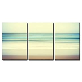 3 Piece Canvas Wall Art - an Abstract Ocean Seascape with Blurred Panning Motion - Modern Home Art Stretched and Framed Ready to Hang - 16"x24"x3 Panels