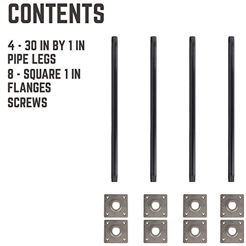 PIPE DECOR 1 in. X 30 in. Square Flange Table Legs (4 Pack), Industrial