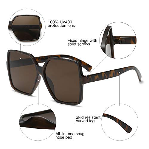 GRFISIA Square Oversized Sunglasses for Women Men Flat Top Fashion Shades (Brown Leopard/Brown Lens, 2.36)