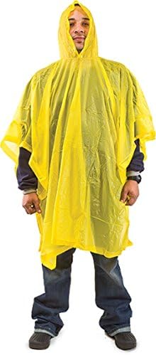 All Weather Yellow Hooded Rain Poncho 50"x80", Emergency Pocket Poncho, 0.10 mm (5)