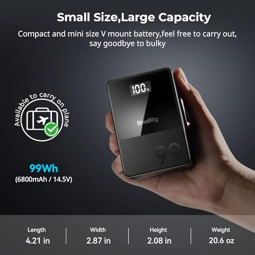 SMALLRIG V Mount Battery VB99, 99Wh / 6800mAh V Lock Battery with 100W Output, 2H Full Charge, with USB-C, D-TAP, USB-A, Dual DC Port, OLED Screen, for Camera, Camcorder, Monitor, Video Light - 3580B