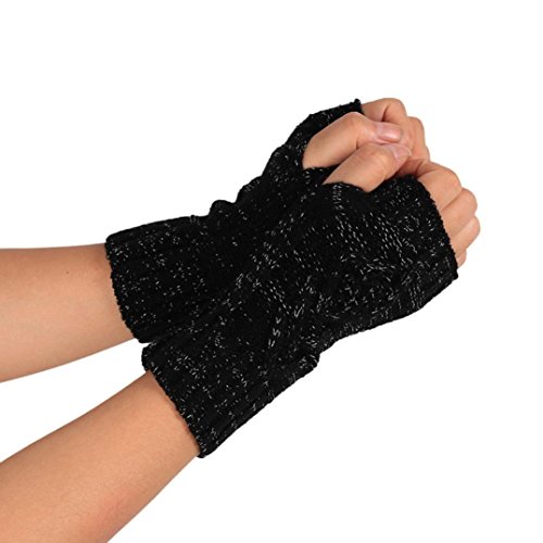 AIMTOPPY Fashion Knitted Arm Fingerless Winter Gloves Soft Warm Mittens (Black) - Thumbnail 2