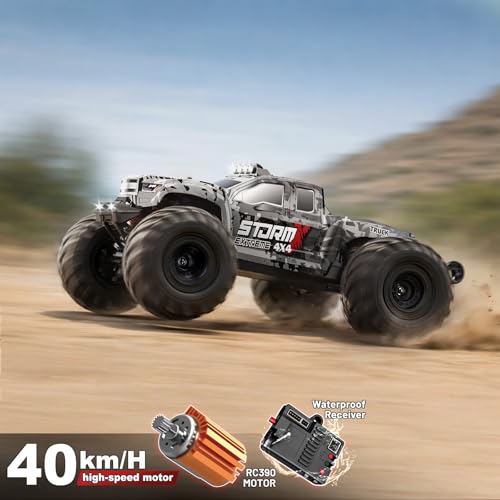 RC Cars 1:14 4WD Off-Road RC Monster Truck High Speed 40 km/h, 4x4 Remote Control Car with 2 Rechargeable 1300mAh Batteries and 2 Sets of Tires for Adults & Boys