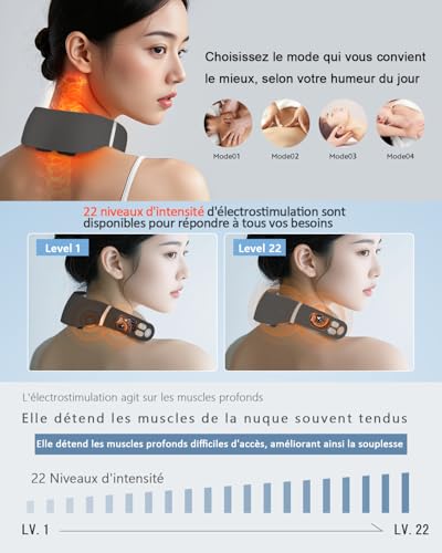 Neck Massager, 6 Heads Portable Electric Massager with 42°C Thermal Therapy, 12 Modes 22 Levels, Smart Voice Function, LCD Display, Suitable for Home and Office
