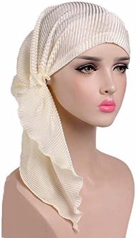 gtopfashion Chemo Hat Headscarf Soft Ruffle Women Turban Pretied Tichel Bandana (Cream)