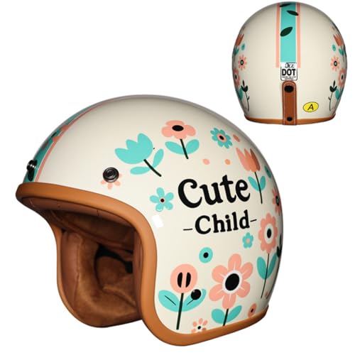 Retro 3/4 Open Face Motorcycle Kids Helmet Children's Bicycle ATV Dirt-Bike Half Helmet Lightweight Cute Motorbike Vespa Helmet DOT Approved for Scooter Moped Cruiser Chopper