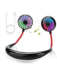 FIGROL Ventilador deportivo manos libres, mini ventilador USB recargable con batería de 2000 mAh, auriculares, portátil, con banda para el cuello, ventilador portátil con ajuste de 360 grados, doble cabezal de viento, para correr, viajar, acampar, oficina