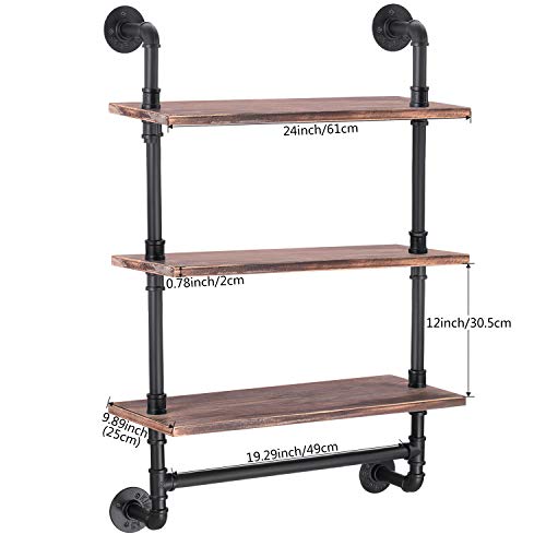 Industrial Pipe Shelf, Elibbren Rustic Wall Shelf with Towel Bar, 24In