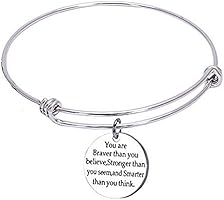 1MATCH You Are Braver than You Believe Stainless Steel Adjustable Bangle Bracelets,Cuff Bracelet