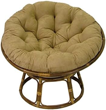 Rattan Papasan Chair with Tufted Foam Cushion - Modern Indoor Living Room Accent Seat (Javav)