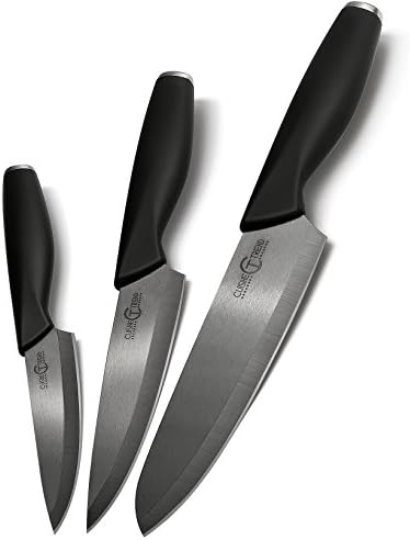 Cuisine Trend Premium Ceramic Kitchen Knife Set with Sheaths | 6” Chef Knife, 5” Utility Knife &amp; 4” Paring Knife – FDA certified, Ergonomic Handle, Ultra-Sharp Zirconium Ceramic Blade