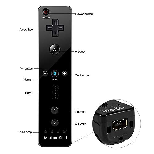 Maliralt Wii Motion Plus Controller, LP01 Wireless Wii Remote Controller and Nunchuck Joystick with Build-in Motion Plus Silicone Case and Wrist Strap for Nintendo Wii/Wii U -Black(Third-Party Made)