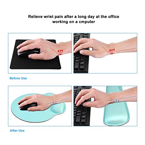 Keyboard Wrist Rest Pad Mouse Pad, Memory Foam, Rest Pads Sets for Comfortable Typing & Wrist Pain Relief, Anti-Slip Rubber Base (Green) - Thumbnail 5