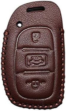 Cbhmc 1PC Leather Car Key Case Cover Protection Shell Skin For Hyundai iX20 I30 IX35 I40 Ix25 Tucson Verna Sonata Car Keyring Keychain,Brown Case