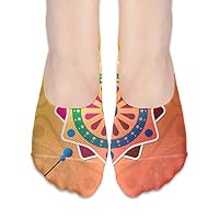 BRECKSUCH Beautiful Colorful Flower Designs Suits Female Non Slip Boat Socks,Unique Casual Thin Polyester Cotton Low Cut Socks,Hidden Flat Boat Liner