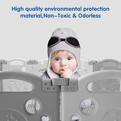 Albott Baby Playpen 22 Panels, Foldable and Portable Kids Safety Play Yard with Lockable Door, Adjustable Shape Activity Center for Indoor and Outdoor Use (White & Grey)
