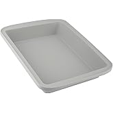 Sunsetbaby Silicone Baking Dish with Handles, Deep Rectangular Bakeware Cake Pan, Compatible with Fancy Panz, for Lasagna, Cake, Brownie or Family Dinner, 12.6 x 9.8 x 2.1 Inch (Grey)
