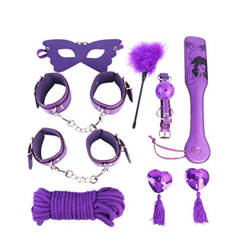 BESTOYARD Bondage Gear Accessories Restraints Kit Handcuffs Ankle Cuffs Nipple Stickers Spanking Paddle Eye Mask Restraining Rope for Adults Couples 8 Pieces