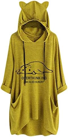 Womens Casual Print Cat Ear Shirts,YuhooSun Cute Hooded Long Sleeves Letter Irregular Top Blouse Tunic with Pocket
