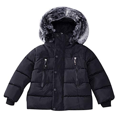 Baby Girl Boy Winter Coats, Thicken Fur Collar Hoodie Down Jacket Windproof Snowsuit Clothing 100 Black - Thumbnail 3