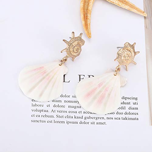 MOLOCH Shell Earrings for Women Natural Conch Shell Earrings Octagon Freshwater Pearl Drop Earring Beach Earrings Jewelry (Scallop)
